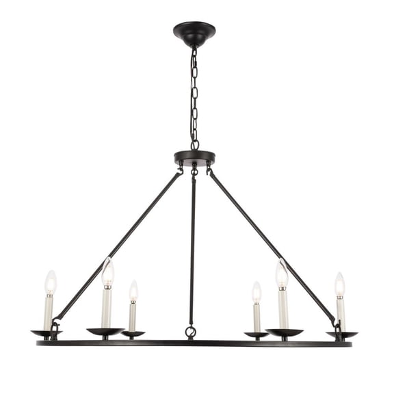 Living District Maine 6-Light Mid-Century Metal Chandelier in Black Finish