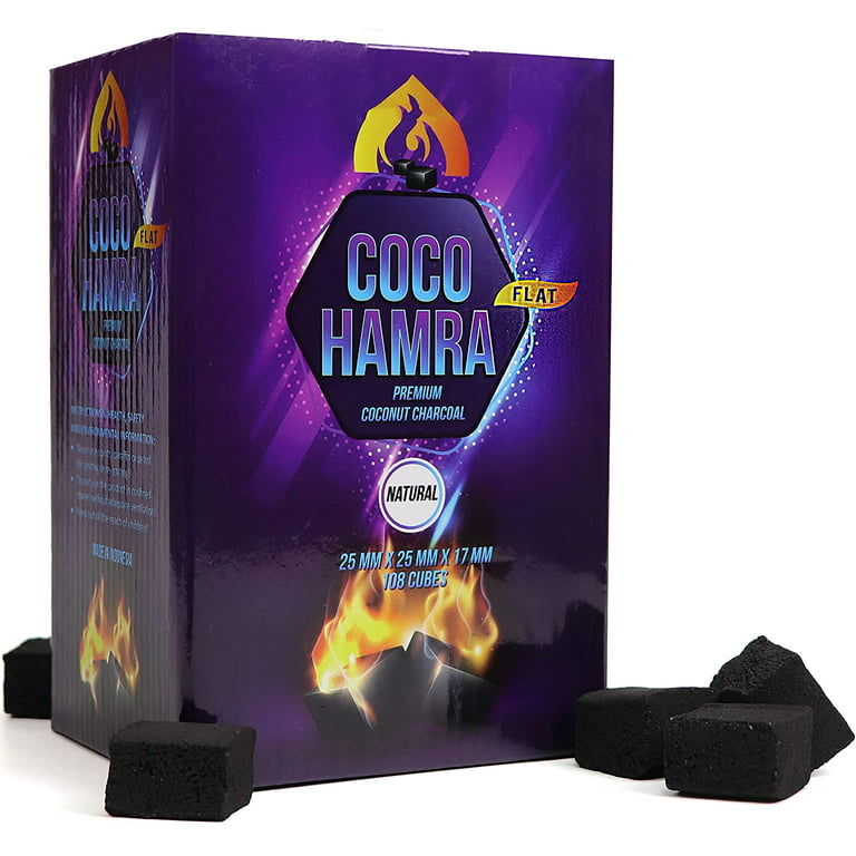 Coco Hamra* Natural Coconut Shell Charcoal Flat- 108pcs Coals (2.7lbs) -  Made from Natural Coconut Incense Briquettes, Made in Indonesia, 25mm  Charcoal Incense Flat