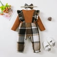 thumbnail image 3 of 12 Months Baby Girls Clothes 18 Months Girls One-piece Bodysuit Infant Girls Long Sleeve Plaid Romper with Headband Brown, 3 of 9