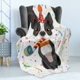 thumbnail image 4 of Birthday Soft Flannel Fleece Throw Blanket, Black and White Boston Terrier Dog with Colorful Party Celebration Backdrop, Cozy Plush for Indoor and Outdoor Use, 50" x 70", Multicolor, by Ambesonne, 4 of 5
