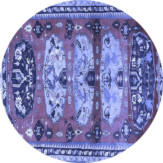 Ahgly Company Machine Washable Indoor Round Persian Blue Traditional Area Rugs, 7' Round