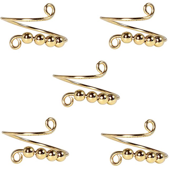Spinner Fidget Ring, Single Coil Spiral, Beads Rotate Freely, Fidget Rings for Anxiety, Golden Fidget Spinner