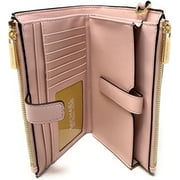 Michael Kors Jet Set Travel Leather Logo Large Double Zip Wristlet Wallet (Vanilla/Powder Blush)