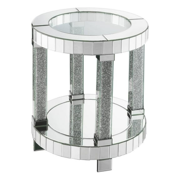 ACME Noralie End Table, Mirrored, Faux Diamonds