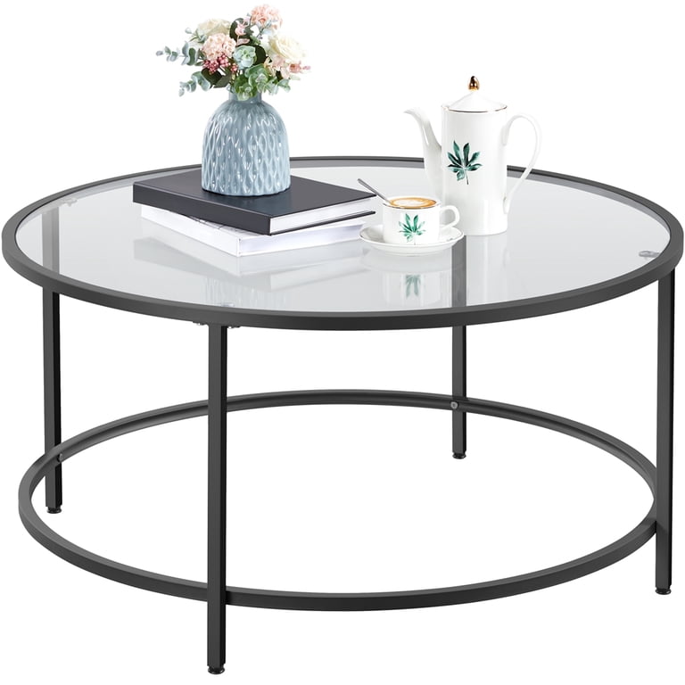 Renwick Round Glass-Top Coffee Table, Black Metal Frame photo 1
