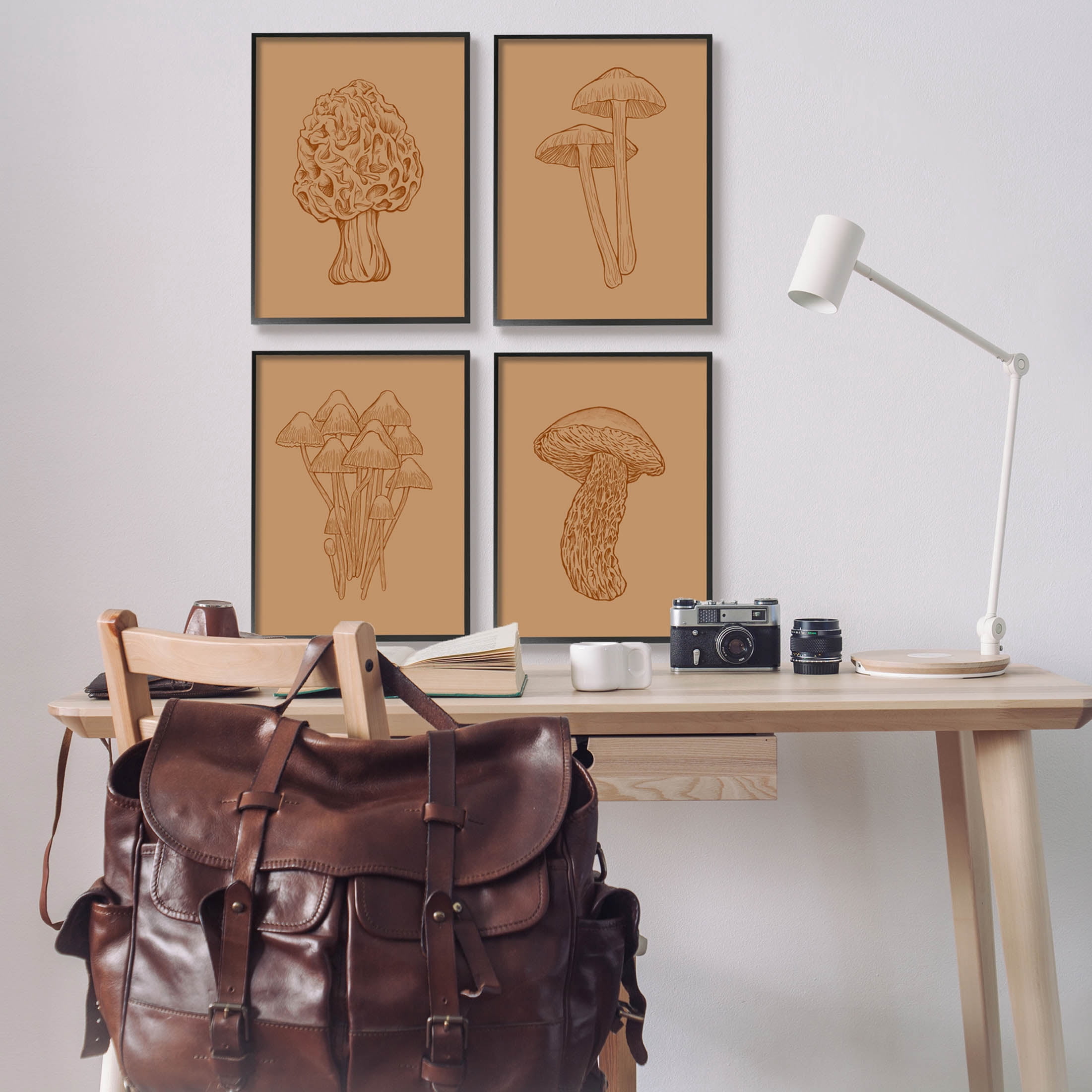 Stupell Industries Rustic Cottage Mushroom Sketches Graphic Art Black Framed Art Print Wall Art, Set of 4, Design by Ziwei Li