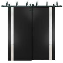 Sliding Closet Barn Bypass Doors 36 x 96 inches | Planum 0040 Matte Black with White Glass | Sturdy 6.6ft Rails Hardware Set | Wood Solid Bedroom Wardrobe Doors