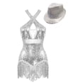 thumbnail image 3 of Alvivi Womens Jazz Latin Dance Costume Sparkly Tassel Dance Leotard Bodysuit with Sequined Hat Silver L, 3 of 7