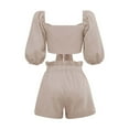 thumbnail image 2 of Rrunsv Womens 2 Piece Sets Summer Womens 2 Piece Sets V Neck T-Shirts Tops Biker Shorts Set Workout Tracksuit Beige,XL, 2 of 4
