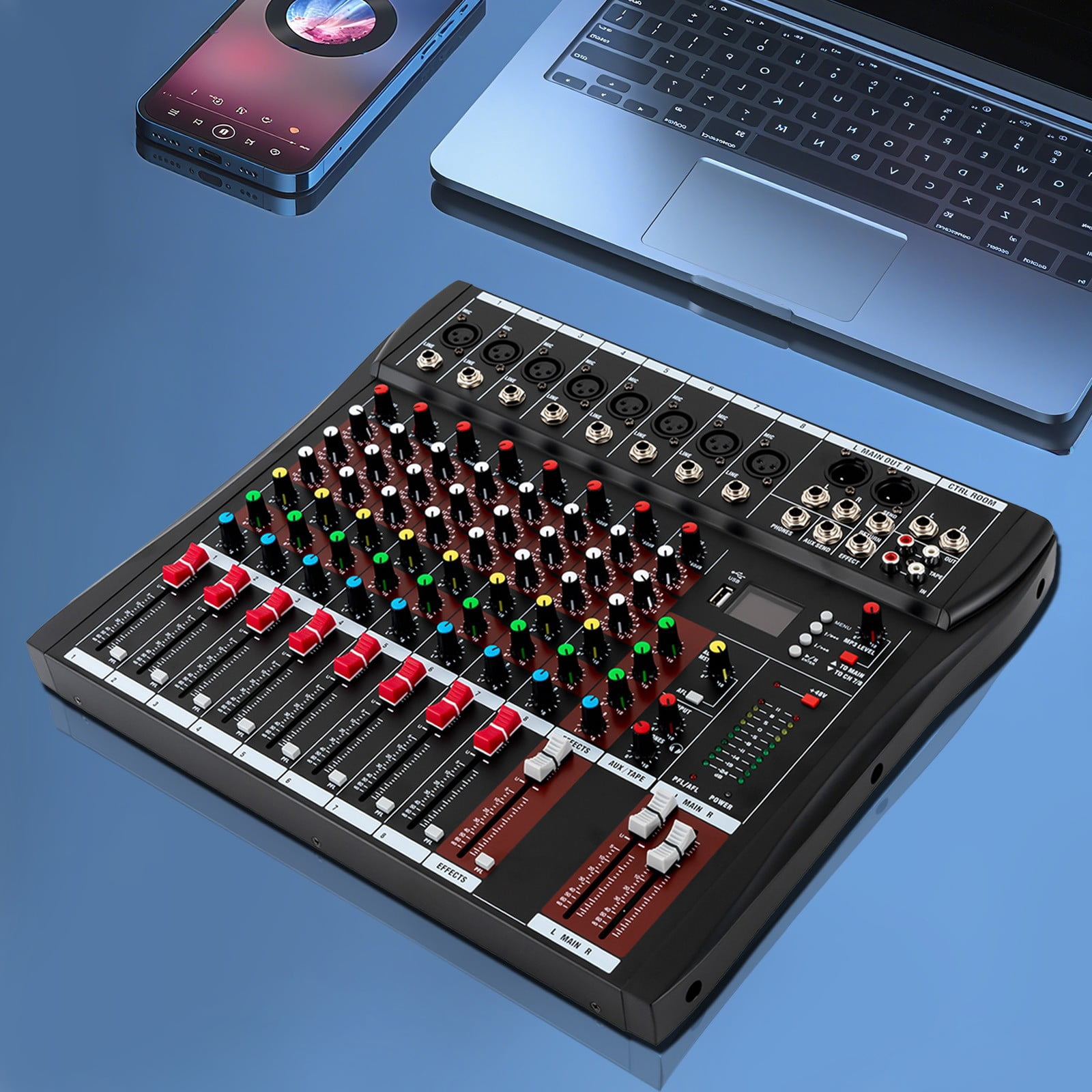ToppiJoy 8-Channel DJ Mixer, Professional Audio Mixer, 8-channel Professional Mixer