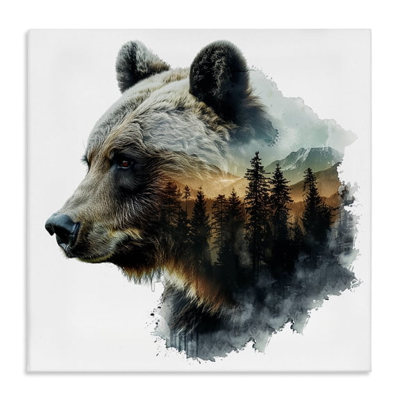 Stupell Industries Bear Woodland Silhouette Animals Painting Wrapped Canvas Art Print Wall Art, 17 x 17