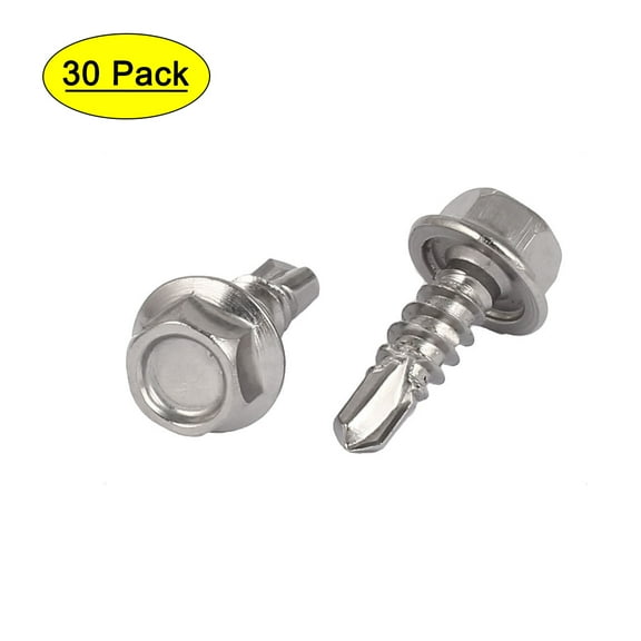 M4.2 x 13mm #8-18 Male Thread Hex Washer Head Self Drilling Screws Bolts 30 Pcs