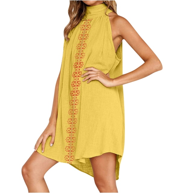 Pompotops Robe Décontractée Sans Manches à Rayures Col Rond Sexy Ample pour Femmes