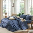 thumbnail image 2 of MooMee 100% Washed Cotton Duvet Cover Set King Linen Like Textured Breathable 3-Piece (Denim Blue, 104"x90"), 2 of 7