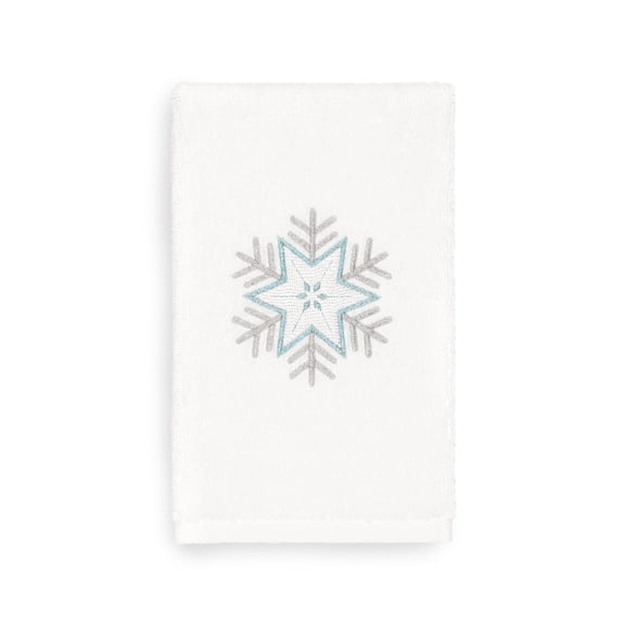 Linum Home Christmas Snowflake Embroidered White Turkish Cotton Hand Towel