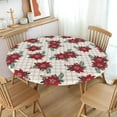thumbnail image 2 of Christmas Round Tablecloth Fitted Best for 44"-48" Xmas Winter Poinsettia Table Cloth Vintage Elastic Edge Water-Resistant Washable Floral Buffalo Plaid Table Cover for Party Picnic Indoor Decor, 2 of 4