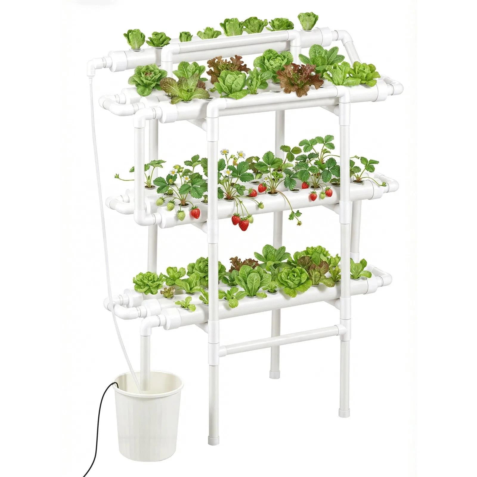 Hydroponics Growing System Kit, 3 Tier 90 Sites UPVC Pipe Hydroponic Grow Kit with Timed Irrigation, Sun & Light Blocking Pipes, Indoor Home Garden Vegetable Planting Grow Kits for Fruit Herb