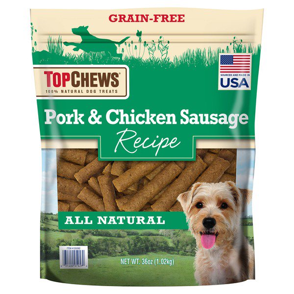 Top Chews Pork & Chicken Sausage Dog Treats 100% Natural 36 OZ