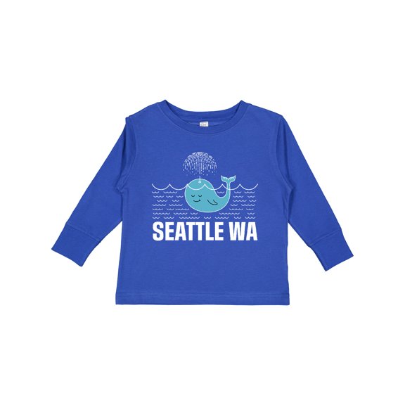 Inktastic Seattle Washington Cute Whale Travel Boys or Girls Long Sleeve Toddler T-Shirt
