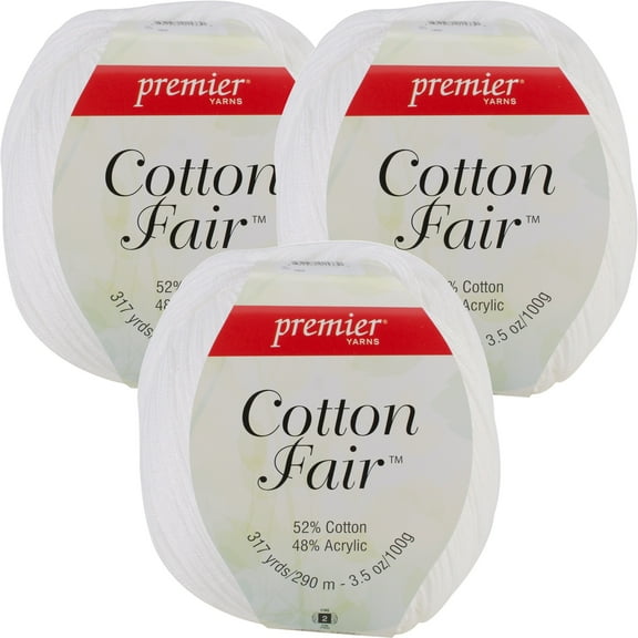 Premier Yarns Cotton Fair Solid Yarn -White, Multipack Of 3