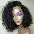 thumbnail image 6 of YMUQEIGH Clearance Brazilian, Human Hair Curly Short Bob Water Black Lace Front Wig, 6 of 7