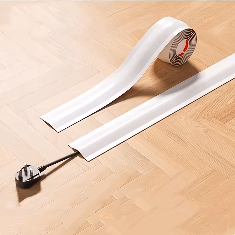 3m Self-Adhesive Flexible Wire Cover with Cable Channel, Drill-Free Cord Concealer for Corners & Floors, Matte White Cable Management for Walls & Skirting Boards