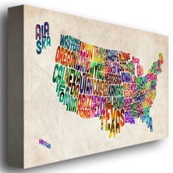 Trademark Art "United States Text Map II" Canvas Wall Art by Michael Tompsett