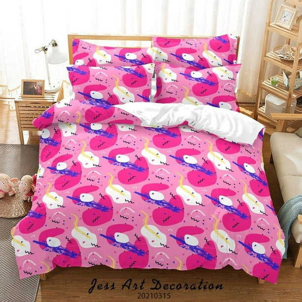 3D Rosa Geométrico Patrón Funda de edredón Ropa de cama Set Funda Nórdica Fundas de almohada