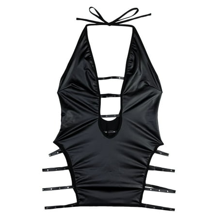 Leather Bodysuit for Women Black 1 PC Bodysuit Women Tummy Control Bodysuit M