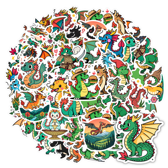 Colorful Dragon Stickers Fantasy Cartoon Dragon Stationery Stickers for Laptops Suitcases