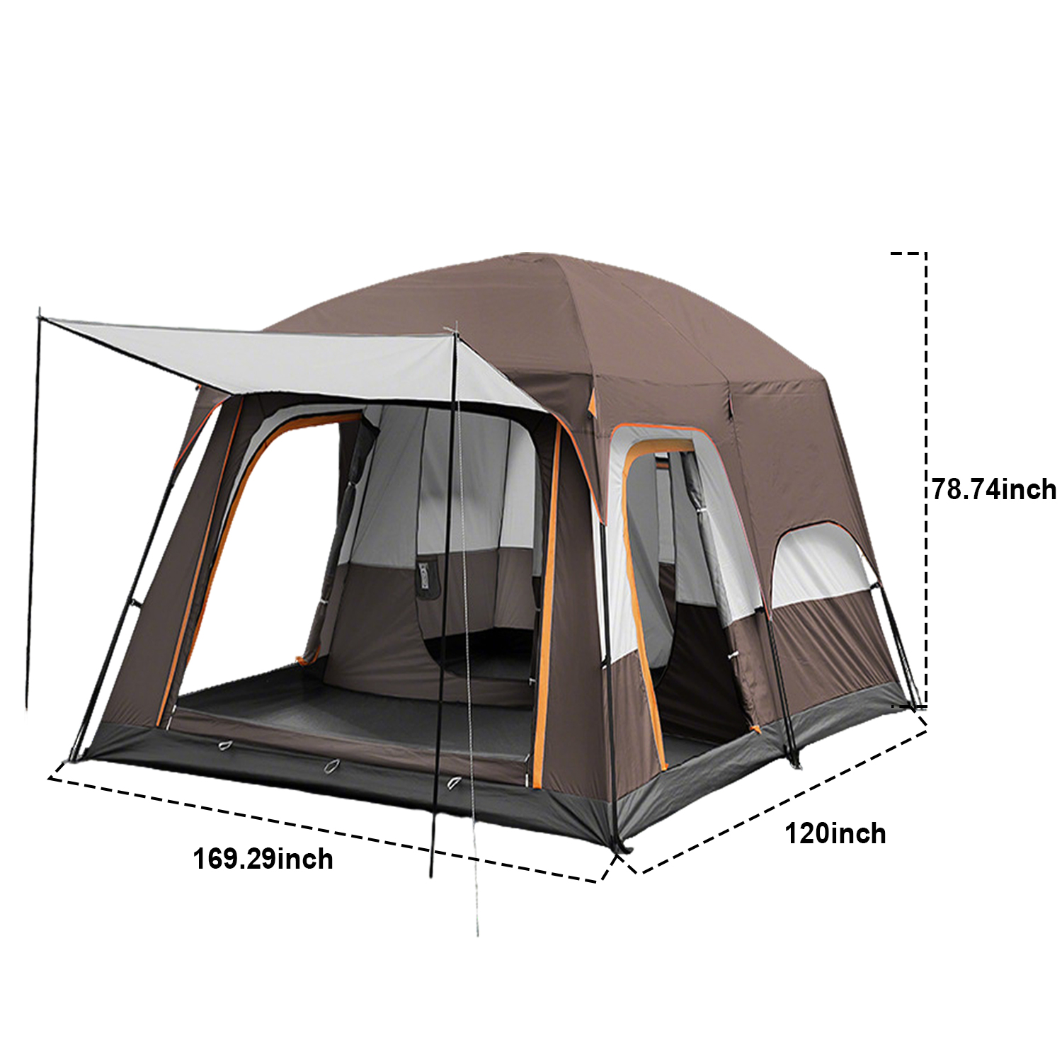 SHIBAILI Carpa Familiar para 12 Personas con Porche, Excelente Ventilación, Impermeable y Espaciosa de Doble Uso para Jardín y Exteriores, Marrón 6