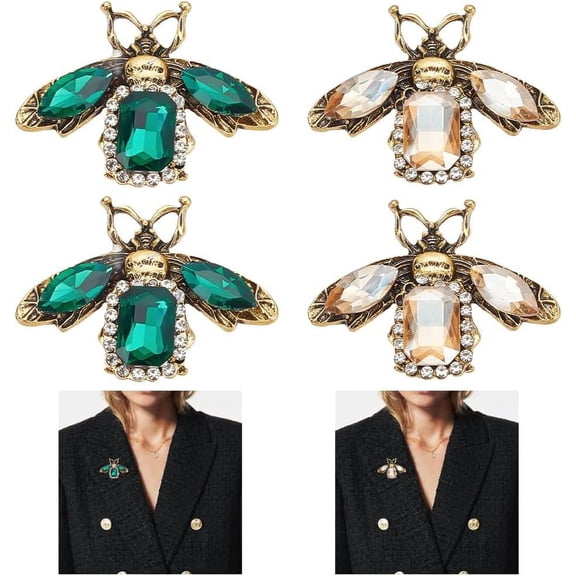 4Pcs Bee Crystal Brooch Pins 2 Colors Vintage Rhinestone Lapel Pin Women Elegant Brooches DIY