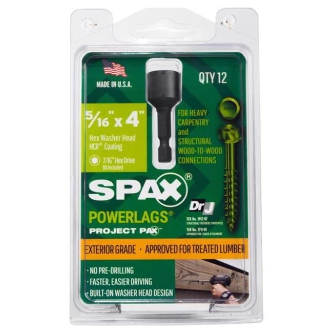 Spax 5042113 Power Lags 0.312 x 4 in. Washer High Corrosion Resistant Carbon Steel Lag Screw, Black - Pack of 12