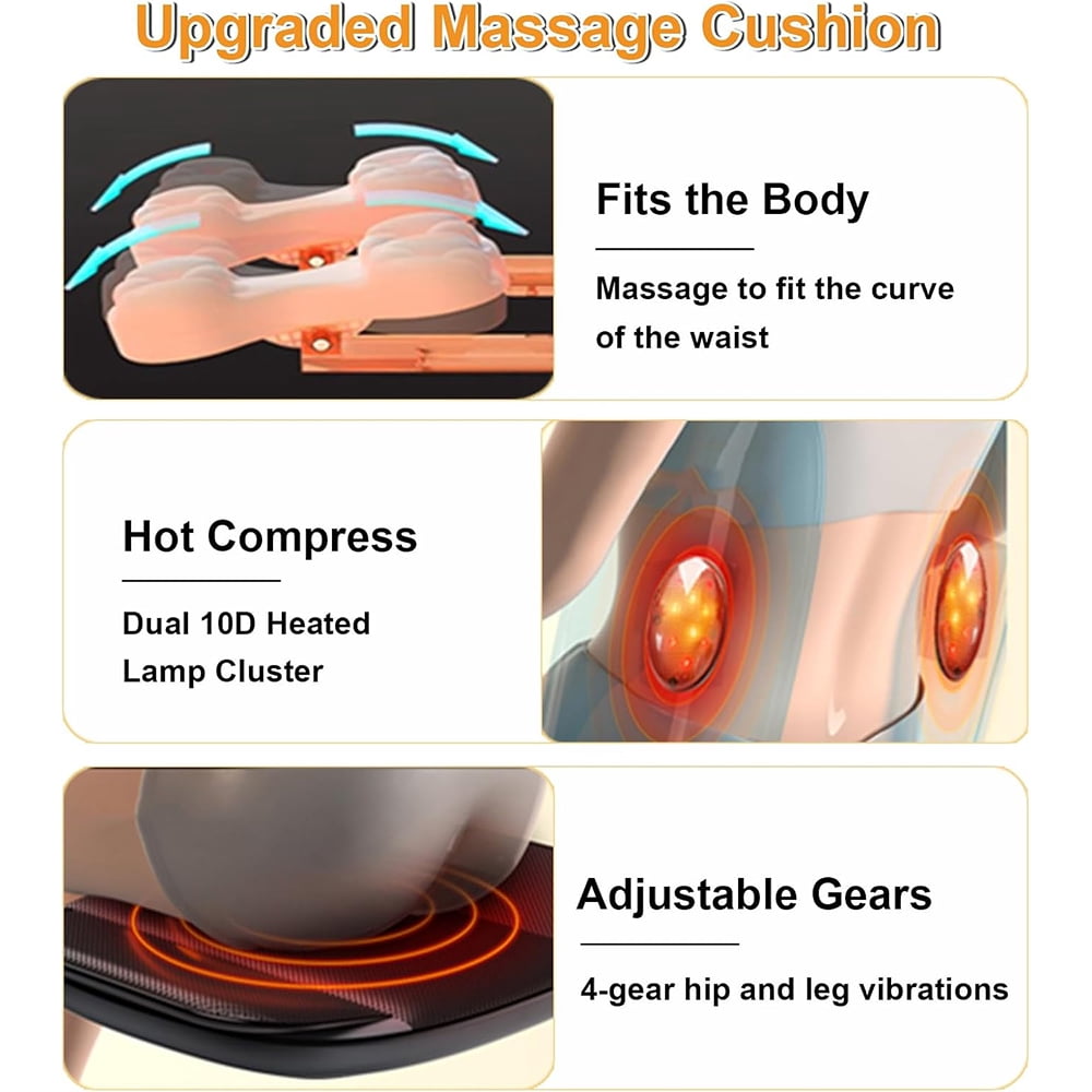 Shiatsu Neck & Back Massager with Heat, 3D Kneading Full Body Massage Mat, Foldable Massager for Home Office Gym