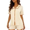 thumbnail image 2 of Bovxnpu Women's Pajamas Set 2 Piece Loungewear Set Lightweight Faux Cardigan Collared Button Ice Silk Loungewear Pajama Set Sleepwear, 2 of 6