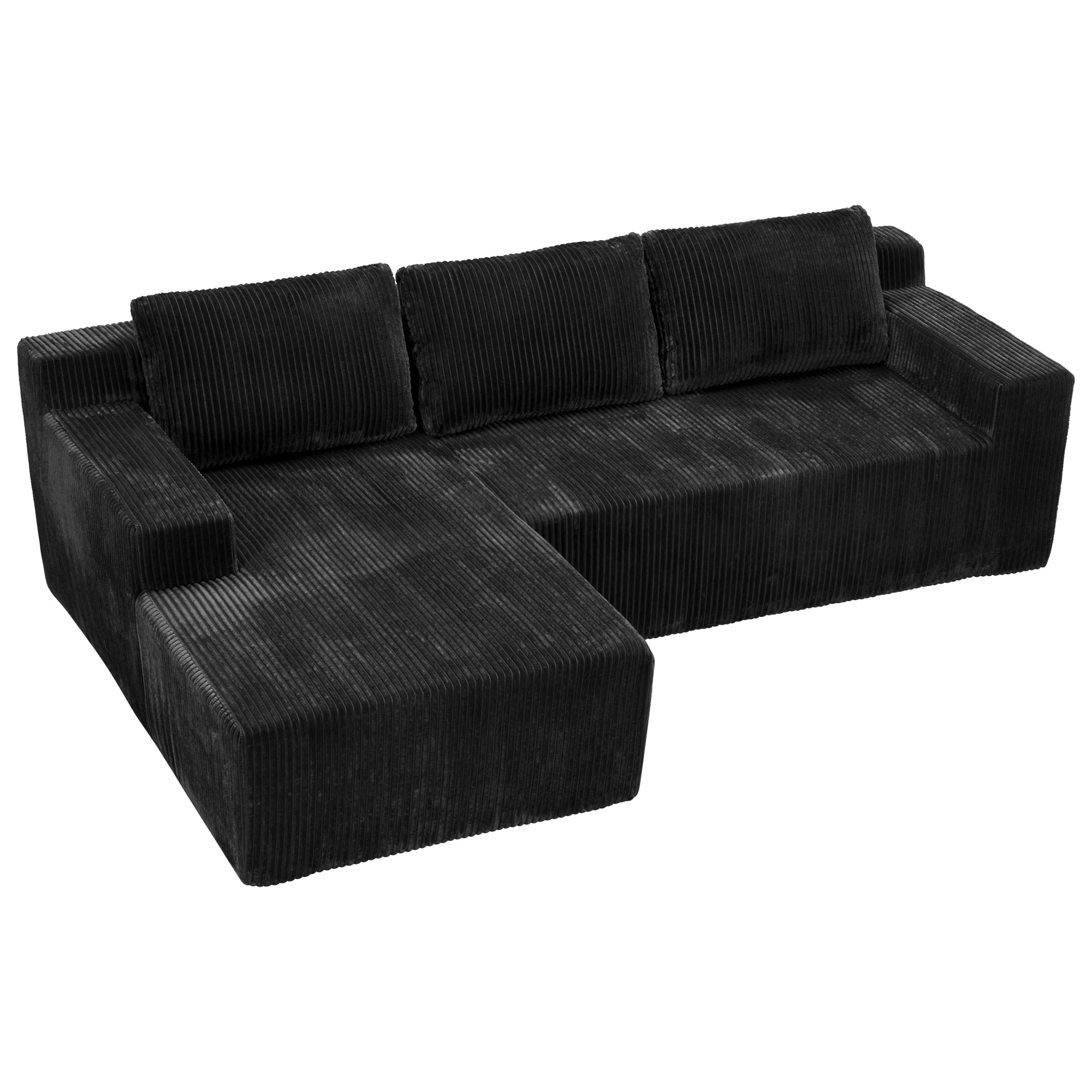 Modular L Shaped Sectional Sofa 96.5 Inch, Corduroy Floor Couch with Foam Filling for Living Room Bedroom, No Assembly Required, Black