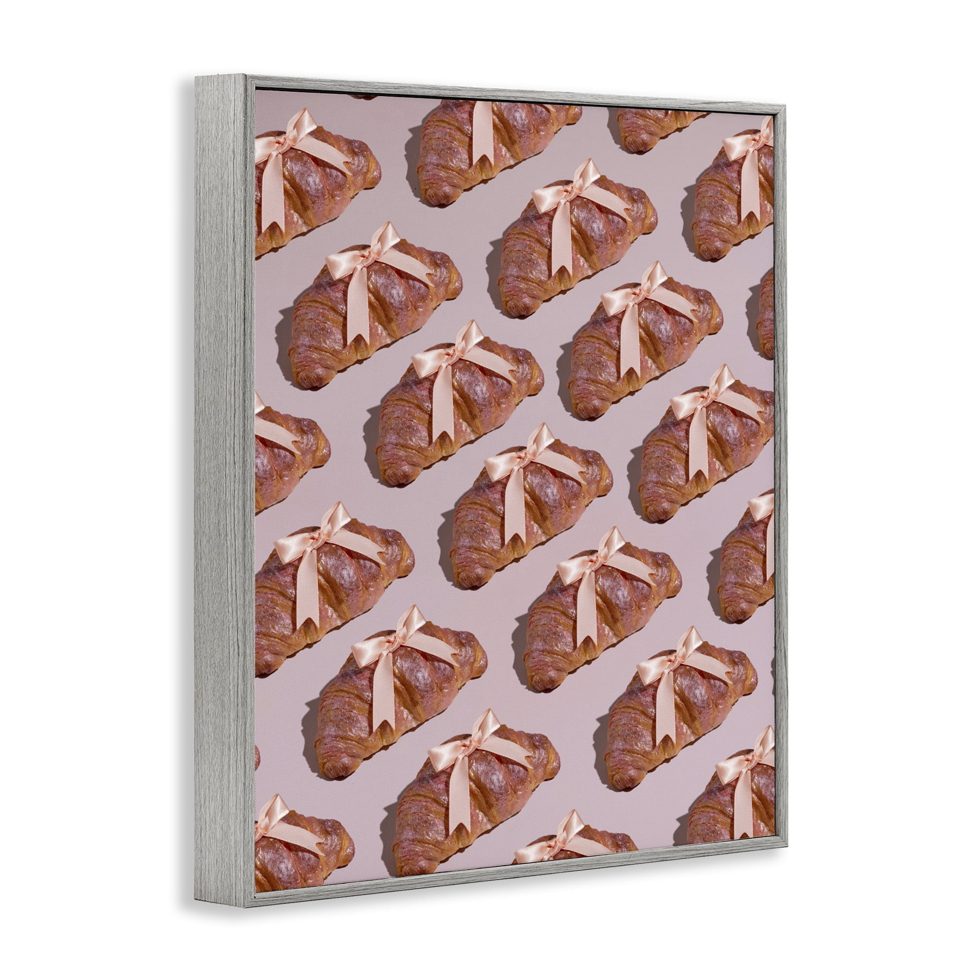Stupell Industries Croissants with Ribbons Pattern Gray Framed Giclee Art, design by LISH Creative