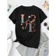 thumbnail image 2 of Everyday Comfort Women's Floral Print "LOVE" Graphic T-Shirt - Casual Round Neck Short Sleeve, Comfortable Polyester Blend Summer Top, Machine Washable, Vacation Clothing | Relaxed Fit Tee | Nontrans, 2 of 6