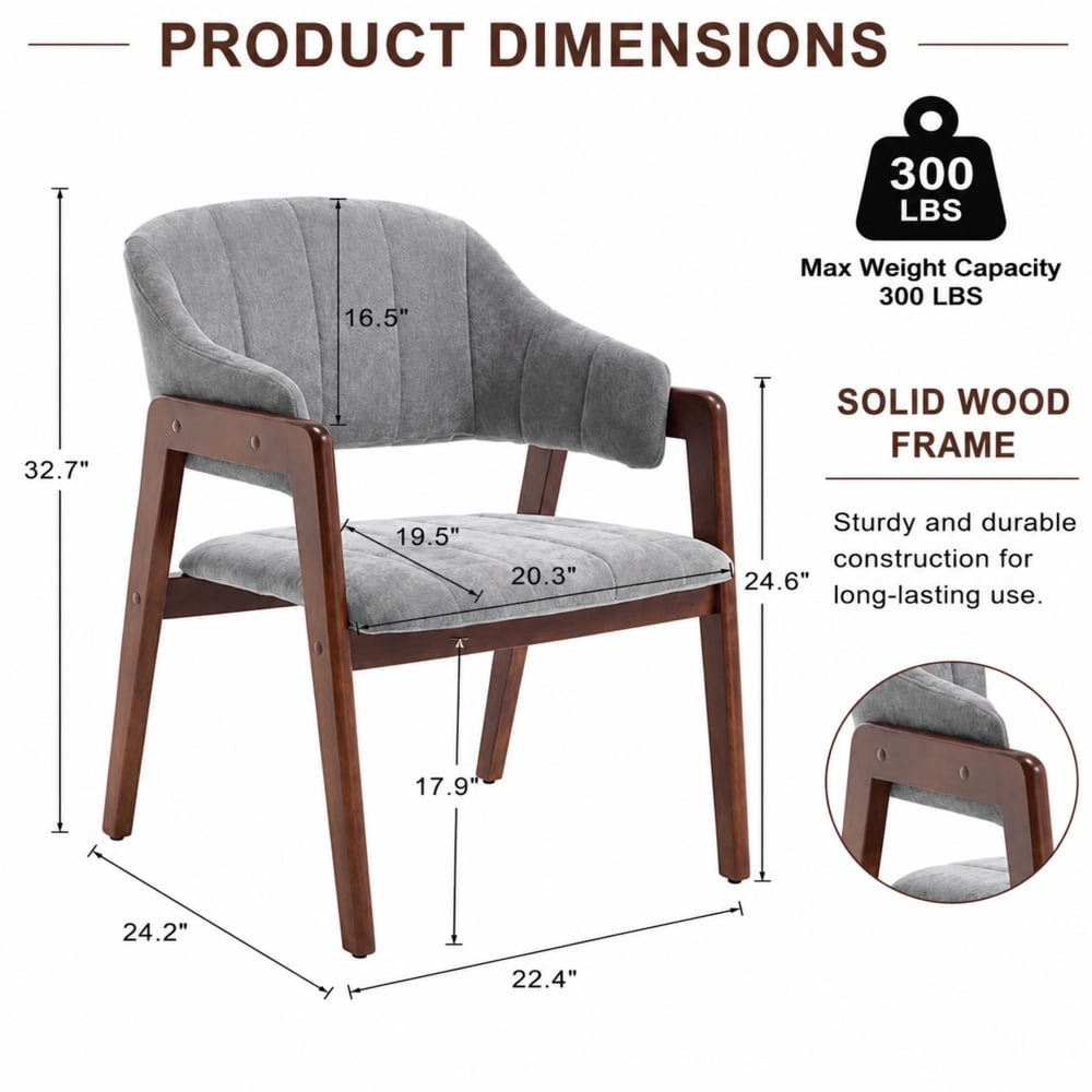 MOONMISS Mid-Century Modern Upholstered Dining Chair with Curved Back and Wooden Frame, Fabric Armchair for Dining Room Kitchen Living Room
