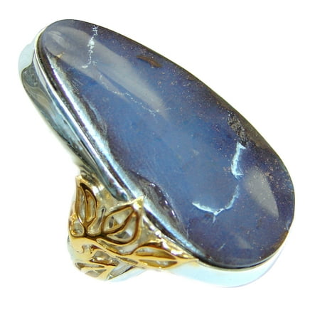 Boulder Opal - Jumbo Classic Boulder Opal Two Tones Sterling Silver handcrafted ring size 7 adjustable