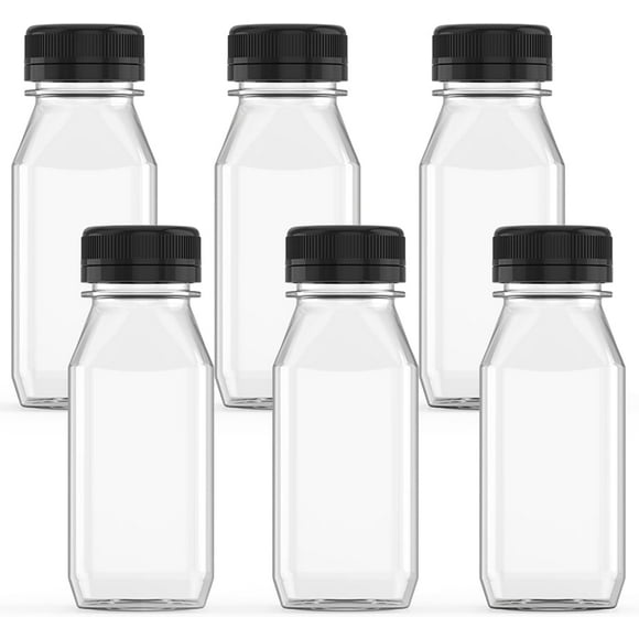 EcoNesxp 6-pack 4 oz plastic juice bottles with black lids, lightweight and portable, versatile
