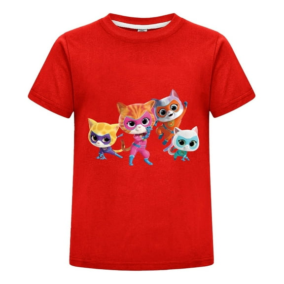 Kids Summer Shirt with Super-Kitties Print T-Shirt – Cartoon Cat Tee for Boys Girls – Short Sleeve Top – Fun Casual Clothing – Toddler Outfit
