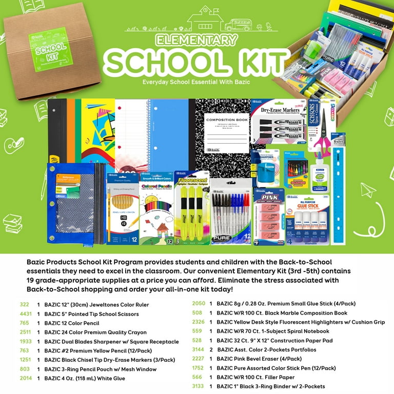 BAZIC Middle High School Kit Bundle Supplies Box 65 Count for
