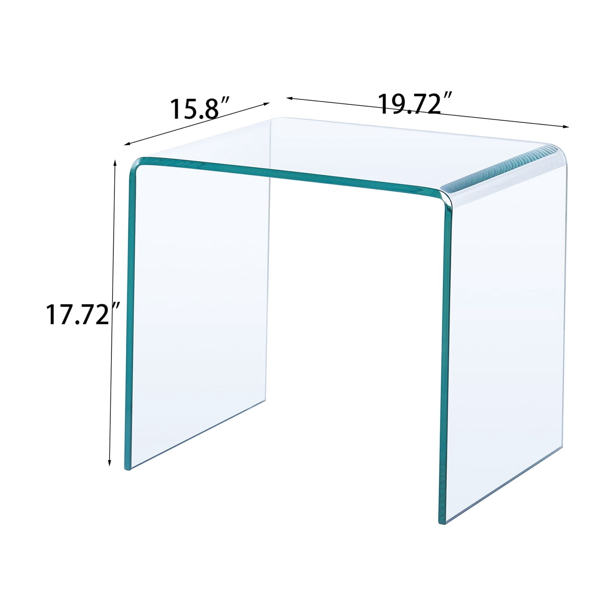 MAYEERTY Tempered Clear Bent Glass SideTable, Transparent End Table, Sofa table