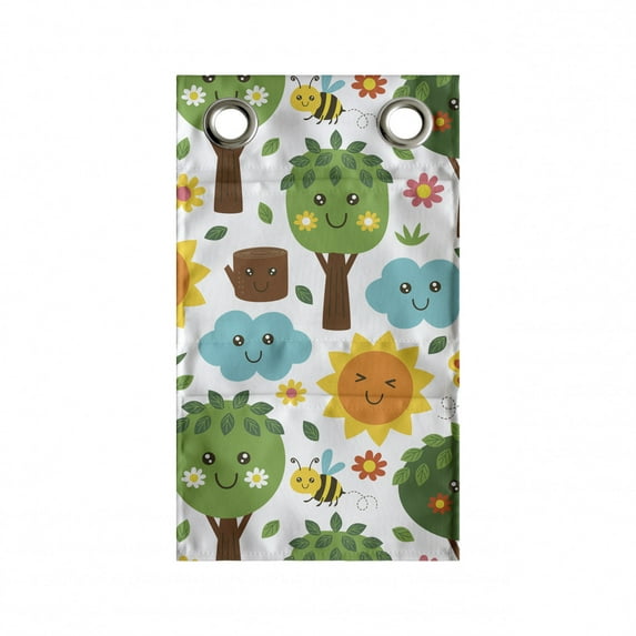 Cartoon Hanging Pocket Organizer, Illustration of and Smiling Kawaii Nature Bees Trees Flowers Clouds Sun Forest, Printed Polyester Storage Bag with Pockets, 9" x 27", Multicolor