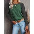 thumbnail image 3 of SHIBEVER Fall Fashion Color Blocked Tunics Tops For Women Long Sleeve Crew Neck Cross Split T Shirts Blouses Greenblock, 3 of 6