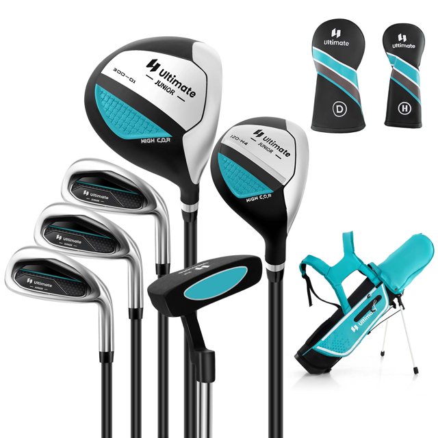 Costway Juego de palos de golf Ultimate Junior completo para niños de 11 a 13 años, juego de práctica de golf azul