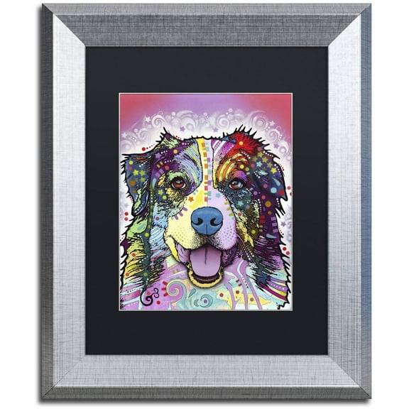 Trademark Fine Art "Australian Shepherd" Canvas Art by Dean Russo, Black Matte, Silver Frame