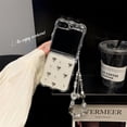 thumbnail image 2 of Case for Samsung Galaxy Z Flip 6 (2024),Cute Beautiful Rhinestone Love Heart Design Phone Protective Cover with Pearl Wrist Chain for Girls Women (with Chain), 2 of 9