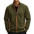 thumbnail image 2 of Men's Winter Zipper Knitted Sweater Long Sleeve Thin Velvet Top Jacket for Fall Casual Wear Christmas Gift,Army Green,L, 2 of 4